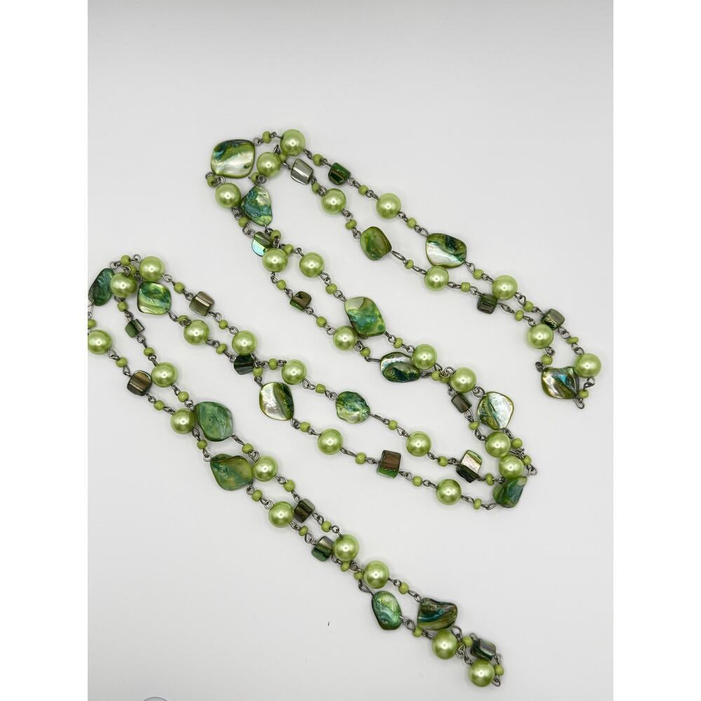 LONG OLIVE GREEN Endless Beaded Layering Strand 32.5” Drop Necklace - Picture 4 of 5
